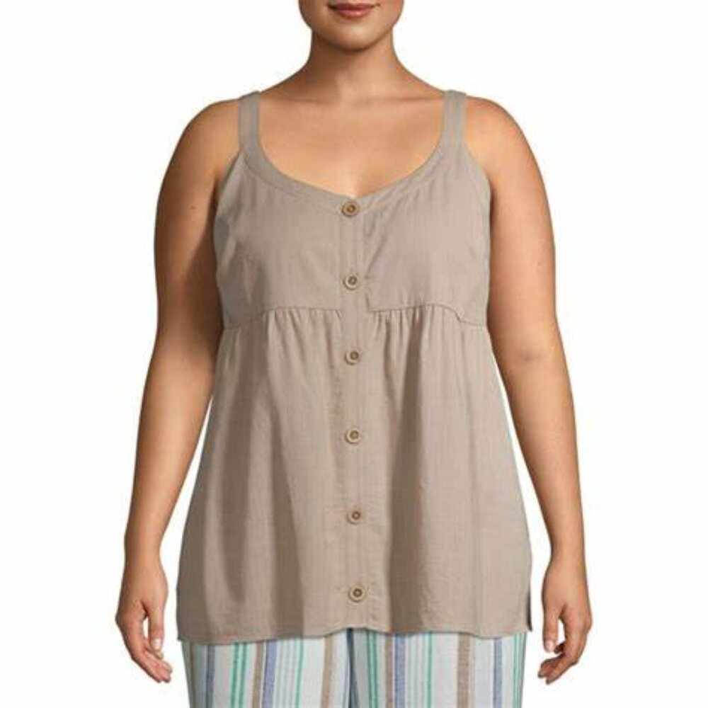 Terra & Sky Button Front Tank Top Sz 4X